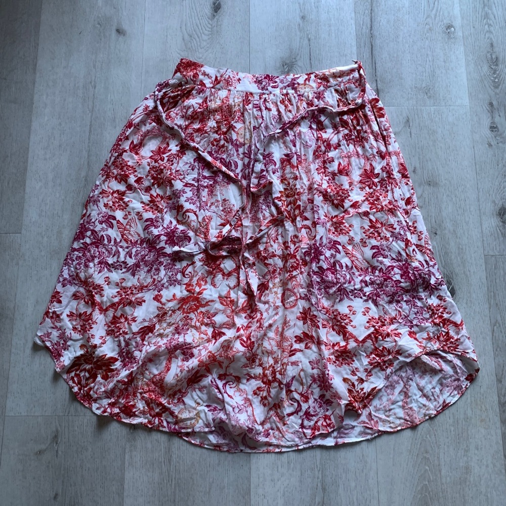 Anthropologie Maeve Staycation Printed Midi Skirt Red Motif Size LP